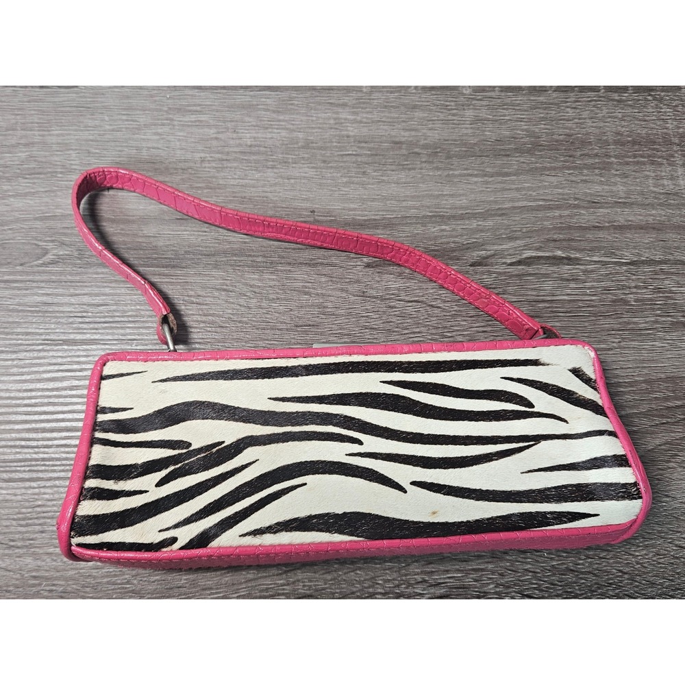 Great American Leatherworks Pink Croc Zebra Hair Baguette Shoulder Bag Y2K